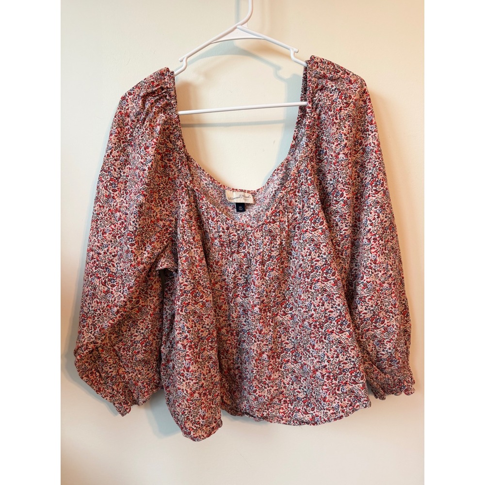 Universal Thread Womens XXL Red Purple Floral Puff Sleeve Square Neck Blouse